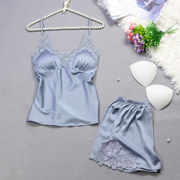 Summer Sexy Lace Satin Pajamas for Women