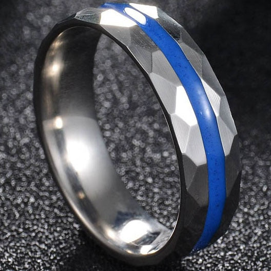 Stainless Steel Thin Blue Line Ring - Shopeasywear