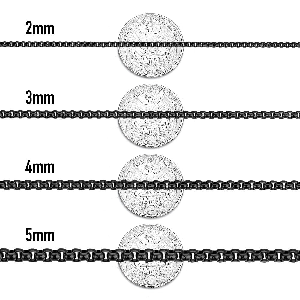 2-5mm Black Box Chain Necklace