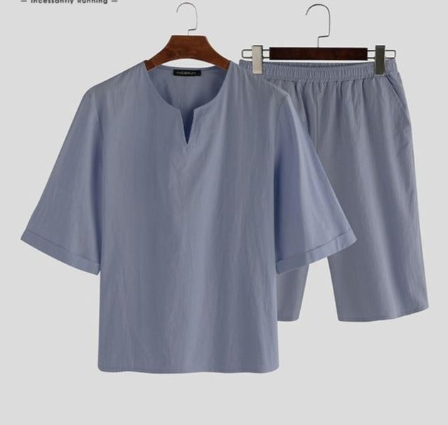 Men Solid Color Short Sleeve Casual Pajamas Sets - Jeglowstore