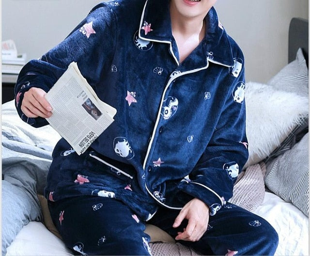 Long Sleeve Student Men Pajamas Set