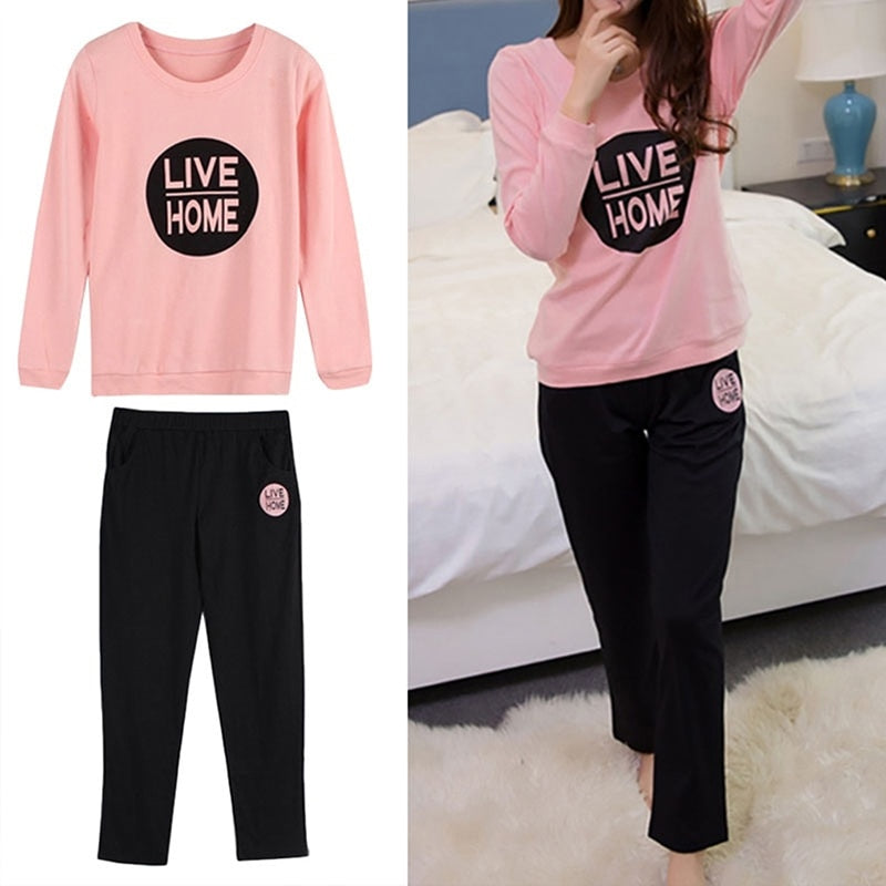 Letters Print Long Sleeve Women Pajamas