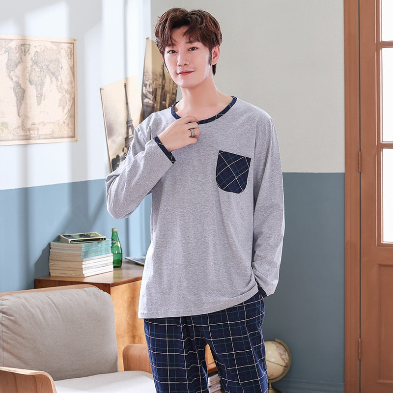Spring Autumn Full Cotton Men's Pajamas