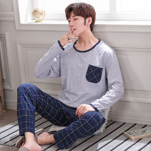 Spring Autumn Full Cotton Men's Pajamas