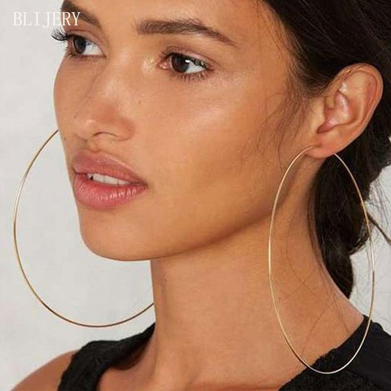 BLIJERY Exaggerated 12cm Super Big Hoop Earrings Smooth Large Circle Earrings for Women Statement Jewelry Boucles d'oreilles - Shopeasywear
