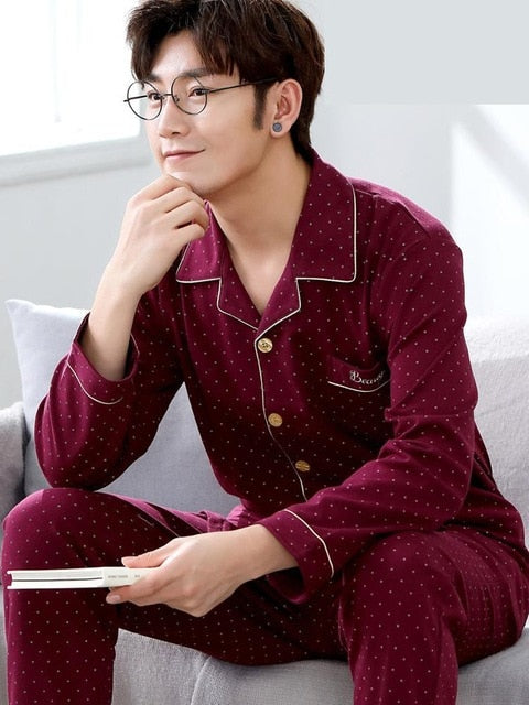 Spring Autumn Large Elastic Men Pajamas Set