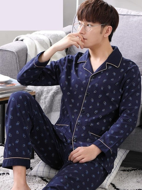Spring Autumn Large Elastic Men Pajamas Set