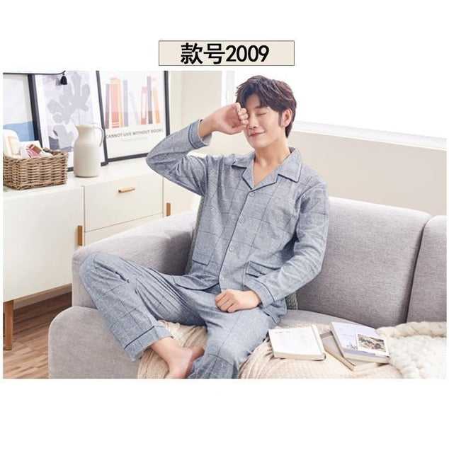 Spring Autumn Large Elastic Men Pajamas Set
