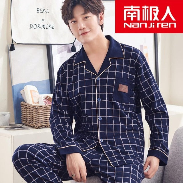 Spring Autumn Large Elastic Men Pajamas Set