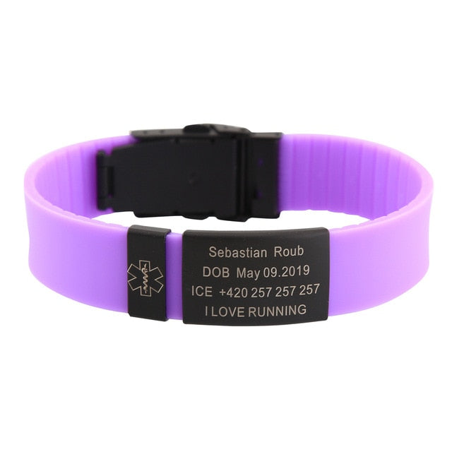 Personalized Custom Child Kids SOS ID Safety Wristband Black Bracelet Baby Kid Engraved Silicone Armband wrist Band Children Boy - Shopeasywear