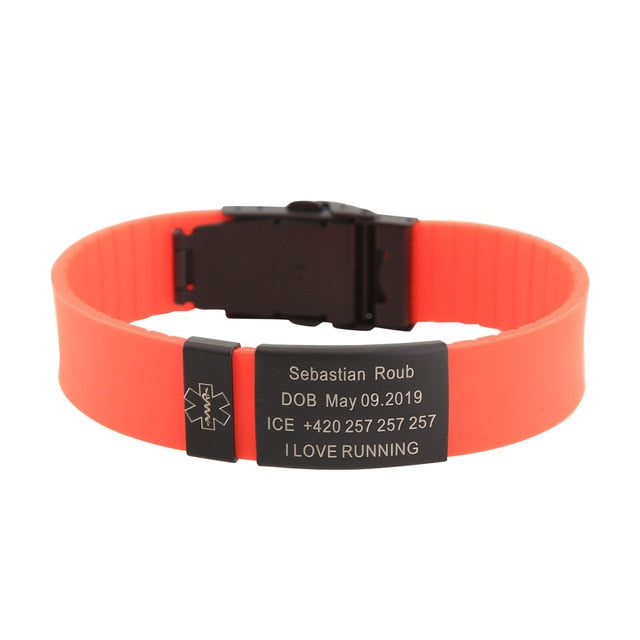 Personalized Custom Child Kids SOS ID Safety Wristband Black Bracelet Baby Kid Engraved Silicone Armband wrist Band Children Boy - Shopeasywear