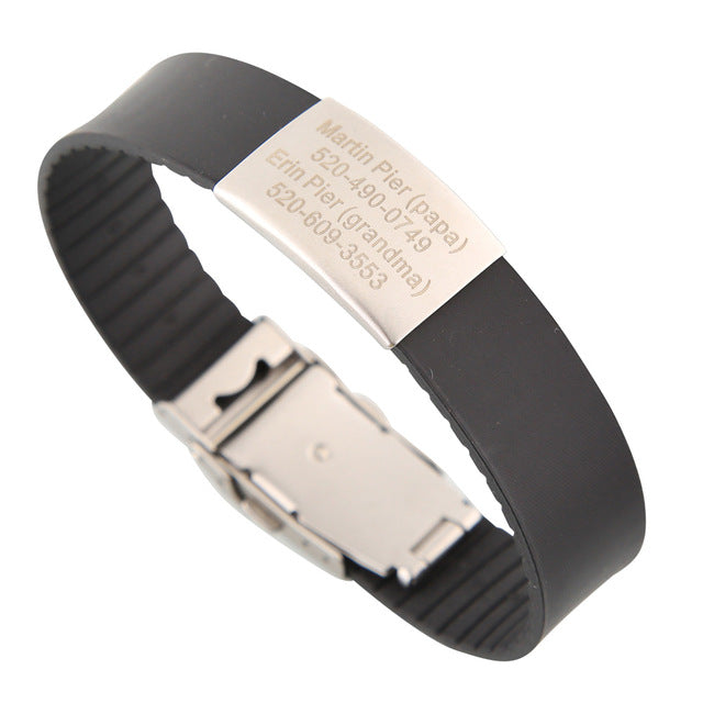 Custom Children ID Bracelet Child Engraved Identification Bracelets Baby SOS Wrist Band Kids Boys ID Safety Silicone Wristbands - Shopeasywear