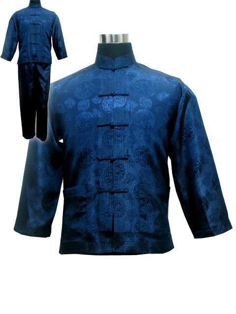 Navy blue Men's Polyester Satin Pajama Sets