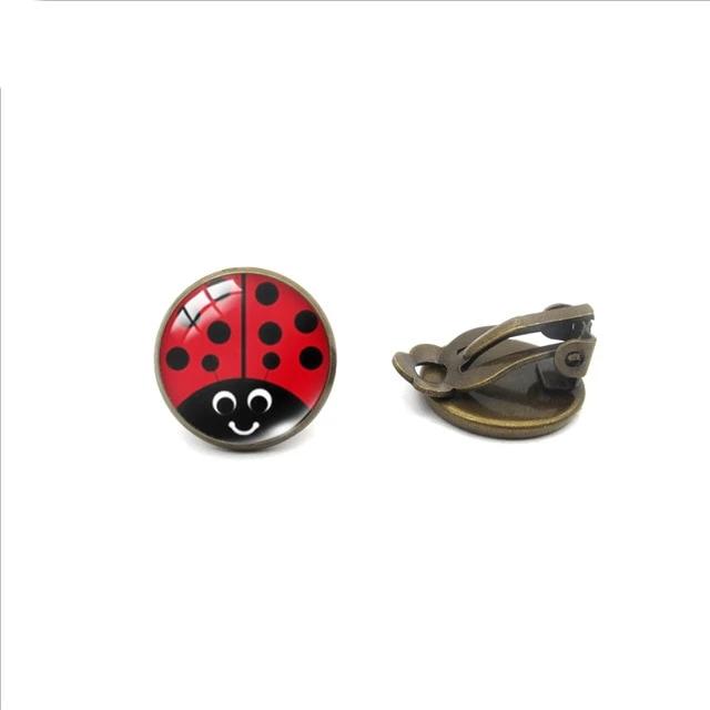 Ladybug Insect Glass Clip Earrings - Shopeasywear