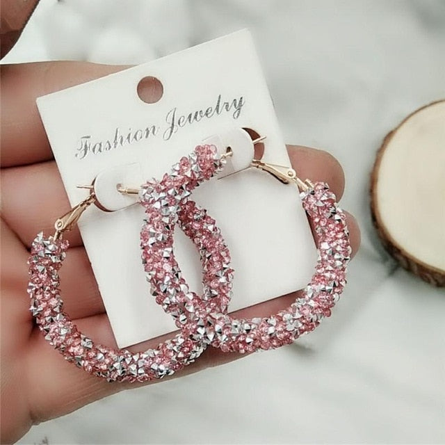 Circle Shiny Crystal Big Earrings - Shopeasywear