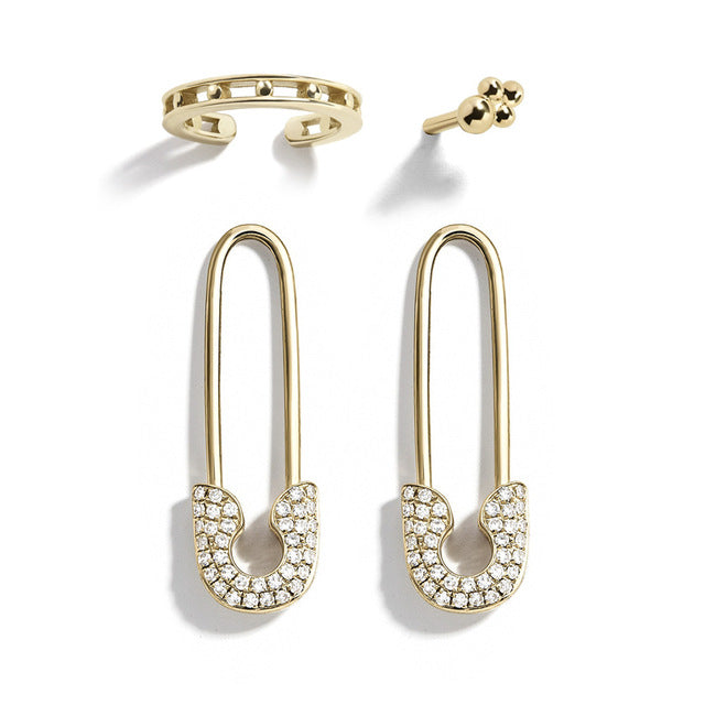 Female Safety Pin Crystal CZ Earrings - Shopeasywear