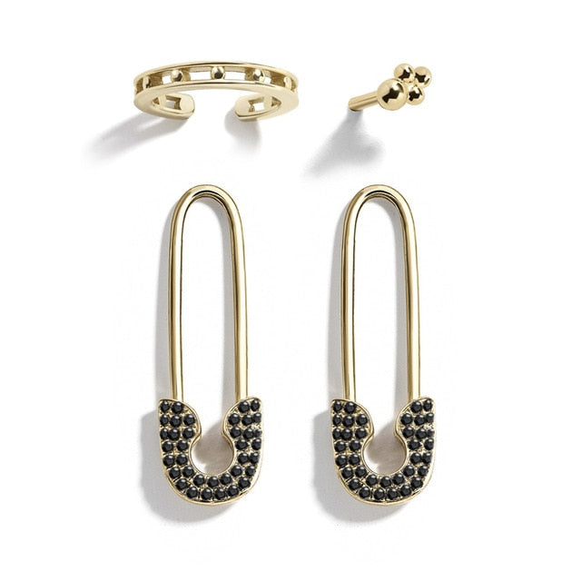 Female Safety Pin Crystal CZ Earrings - Shopeasywear