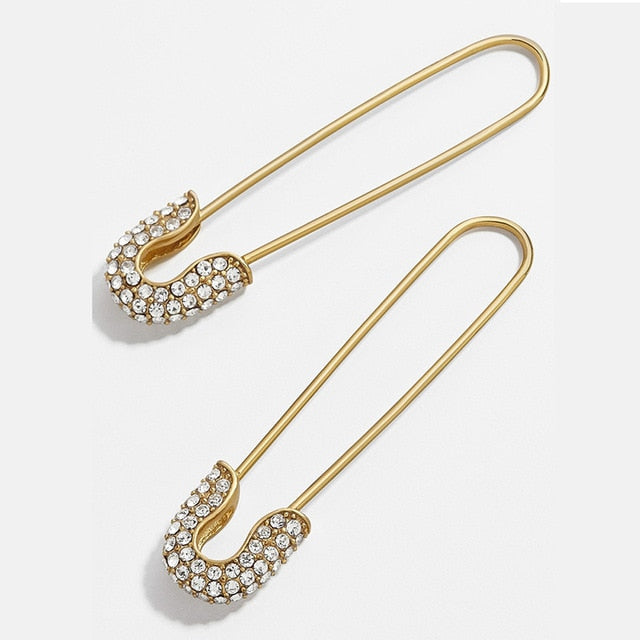 Female Safety Pin Crystal CZ Earrings - Shopeasywear