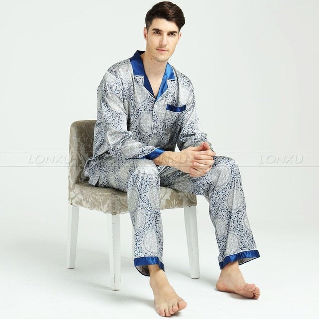 Mens Silk Satin Pajamas Set