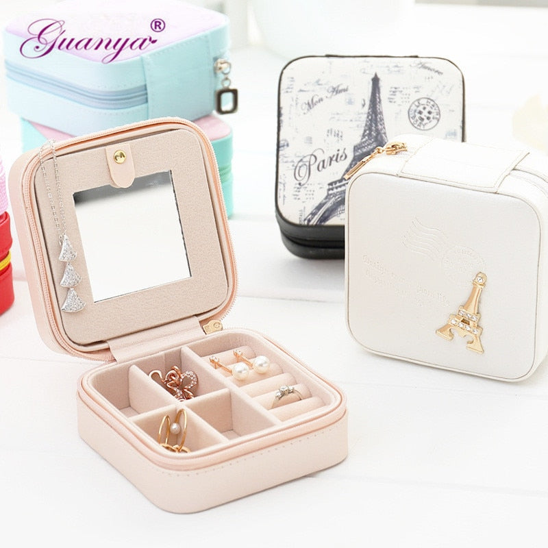 Guanya Newest Mini Stud Earrings Rings Jewelry Box Useful Makeup Organizer With Zipper Travel Portable Display Case Women's Gift - Shopeasywear