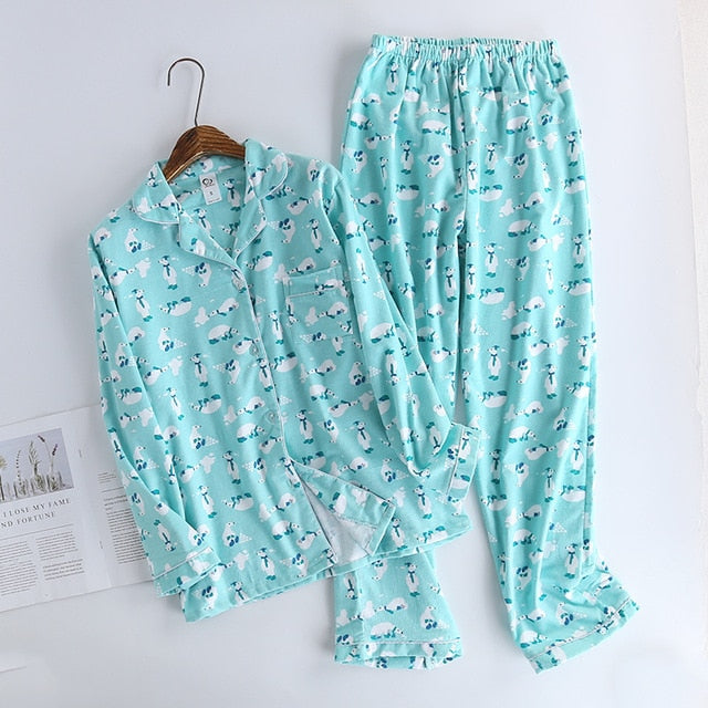 Korea Cute Cartoon 100% Cotton Pajamas For Women