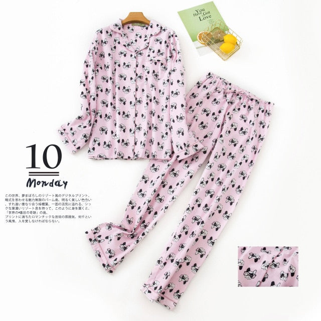 Korea Cute Cartoon 100% Cotton Pajamas For Women