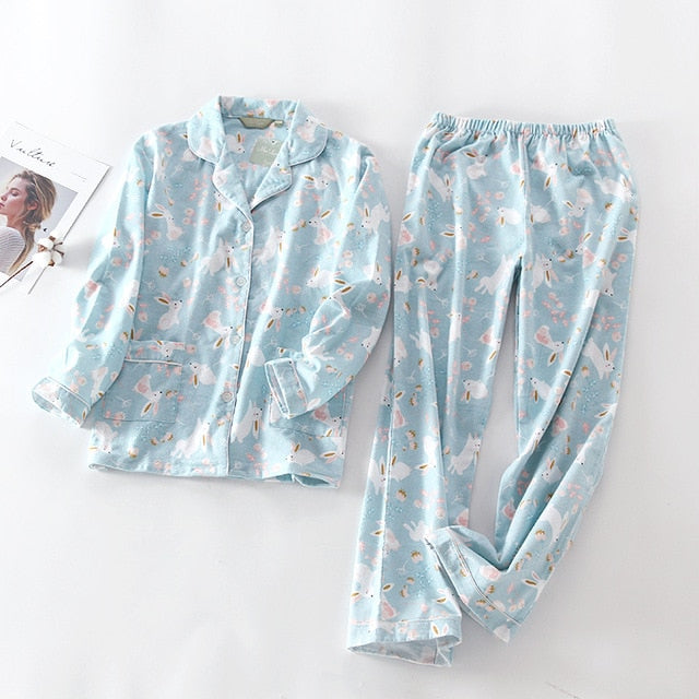 Korea Cute Cartoon 100% Cotton Pajamas For Women
