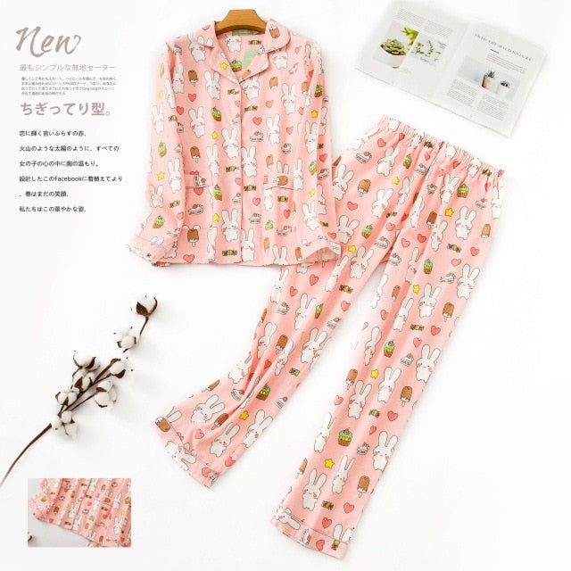 Korea Cute Cartoon 100% Cotton Pajamas For Women