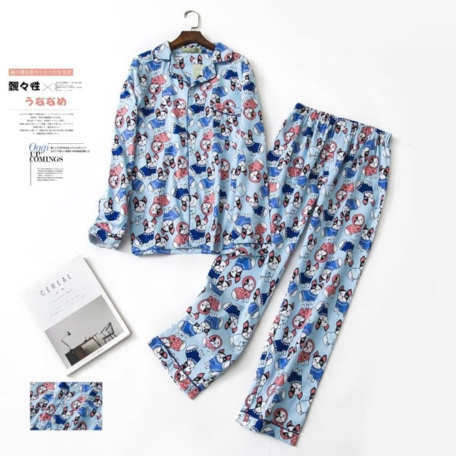 Korea Cute Cartoon 100% Cotton Pajamas For Women