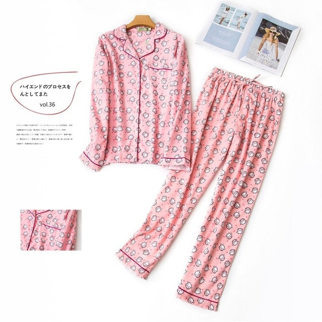 Korea Cute Cartoon 100% Cotton Pajamas For Women