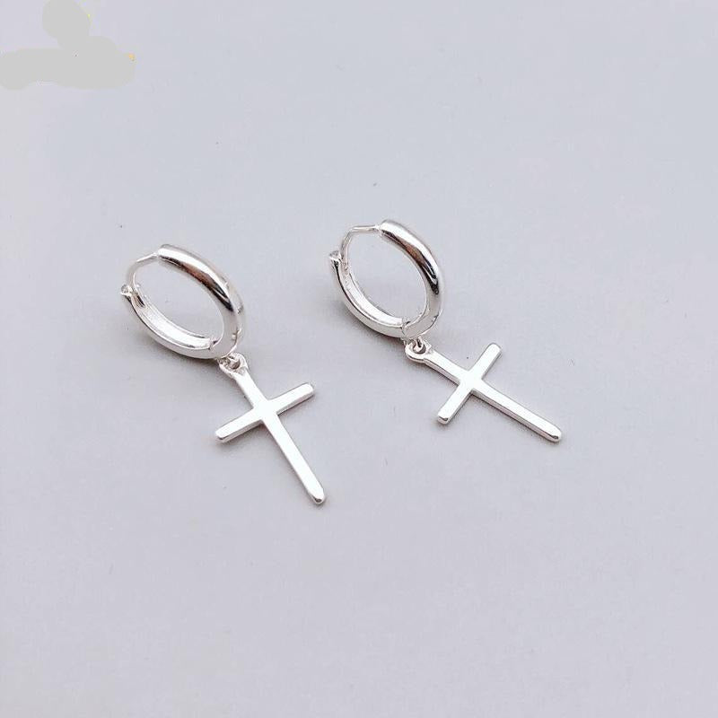 Silver Cross Dangle Earrings For Women