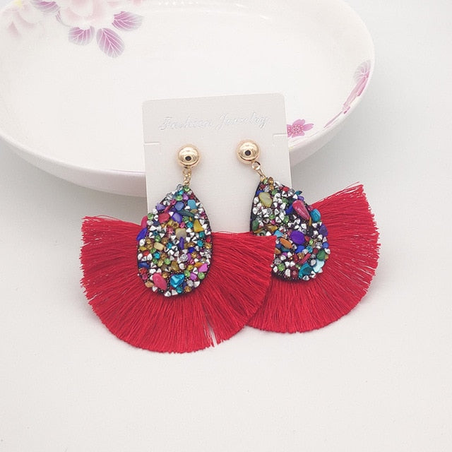 Shiny Crystal Tassel Earrings Handmade Rhinestone Pendant Statement Long Fringe Earrings for Women Fashion Jewelry 2019 - Shopeasywear