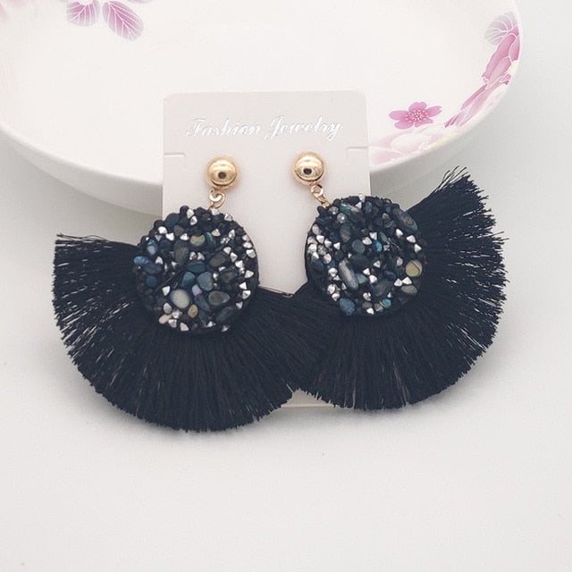 Shiny Crystal Tassel Earrings Handmade Rhinestone Pendant Statement Long Fringe Earrings for Women Fashion Jewelry 2019 - Shopeasywear