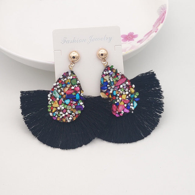 Shiny Crystal Tassel Earrings Handmade Rhinestone Pendant Statement Long Fringe Earrings for Women Fashion Jewelry 2019 - Shopeasywear