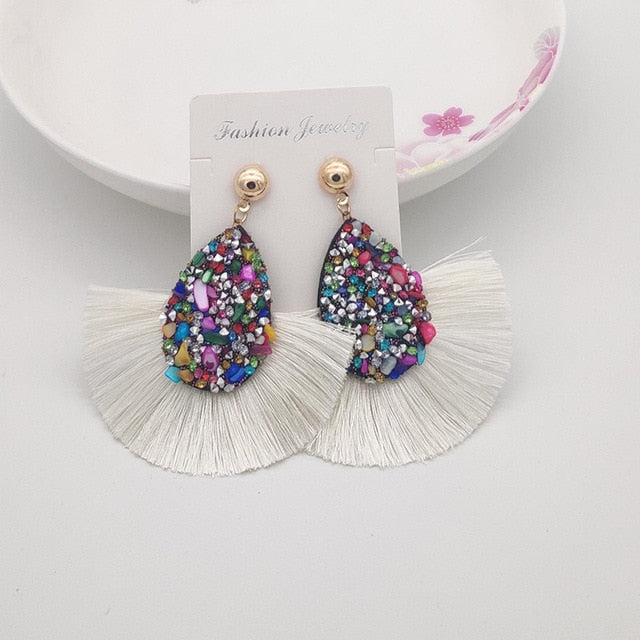 Shiny Crystal Tassel Earrings Handmade Rhinestone Pendant Statement Long Fringe Earrings for Women Fashion Jewelry 2019 - Shopeasywear