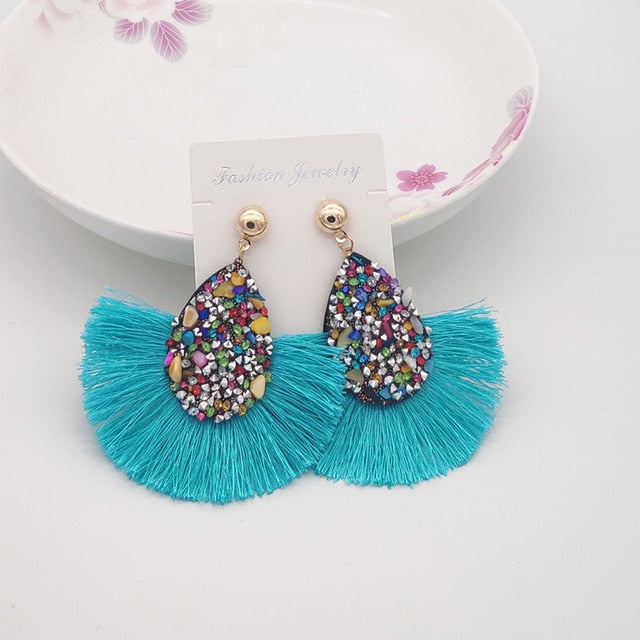 Shiny Crystal Tassel Earrings Handmade Rhinestone Pendant Statement Long Fringe Earrings for Women Fashion Jewelry 2019 - Shopeasywear