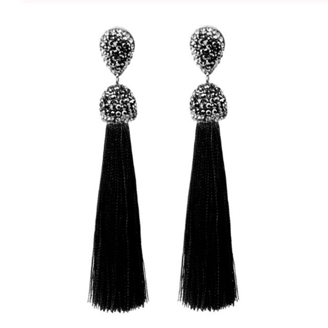 Shiny Crystal Tassel Earrings Handmade Rhinestone Pendant Statement Long Fringe Earrings for Women Fashion Jewelry 2019 - Shopeasywear