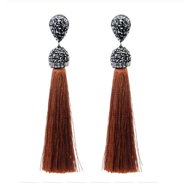 Shiny Crystal Tassel Earrings Handmade Rhinestone Pendant Statement Long Fringe Earrings for Women Fashion Jewelry 2019 - Shopeasywear
