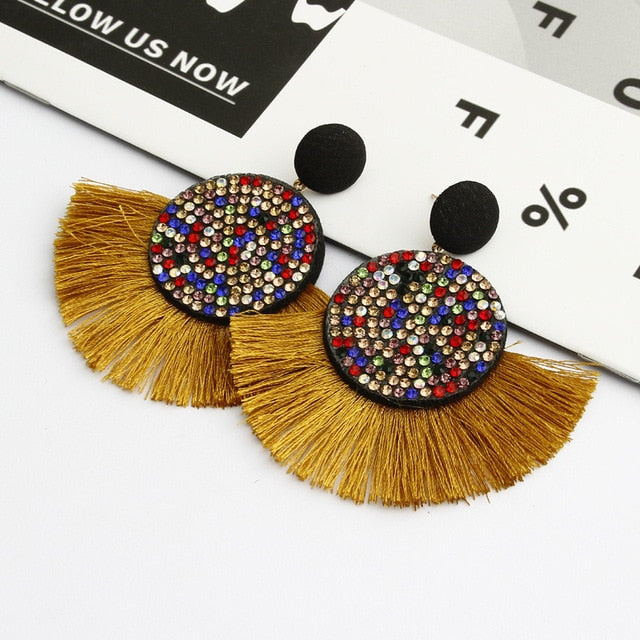 Shiny Crystal Tassel Earrings Handmade Rhinestone Pendant Statement Long Fringe Earrings for Women Fashion Jewelry 2019 - Shopeasywear