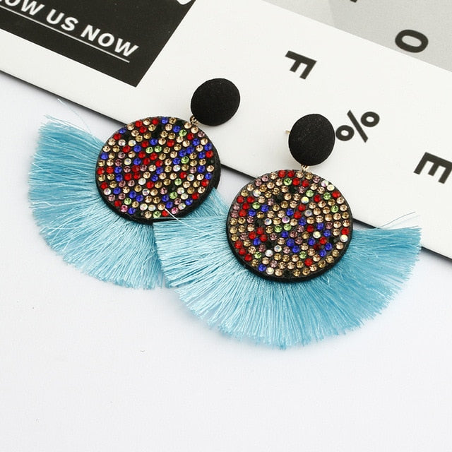 Shiny Crystal Tassel Earrings Handmade Rhinestone Pendant Statement Long Fringe Earrings for Women Fashion Jewelry 2019 - Shopeasywear
