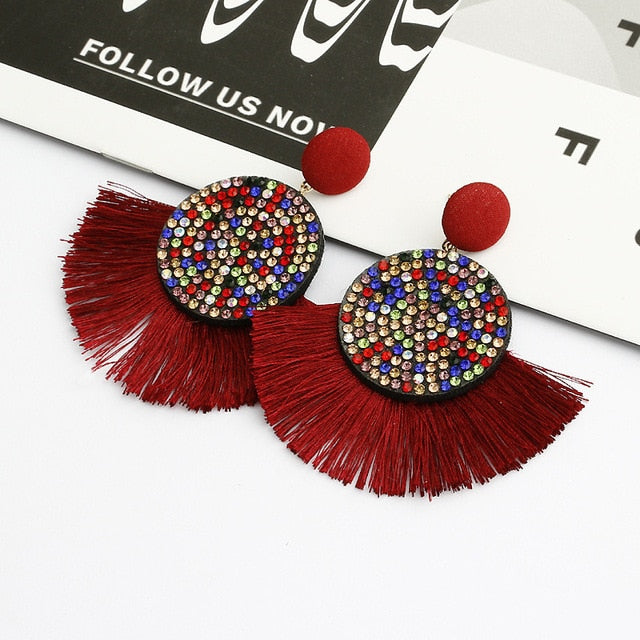 Shiny Crystal Tassel Earrings Handmade Rhinestone Pendant Statement Long Fringe Earrings for Women Fashion Jewelry 2019 - Shopeasywear