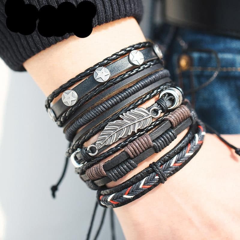 Leaf Feather Multi layer Leather Bracelet - Shopeasywear