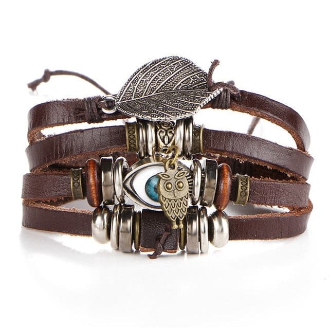 Leaf Feather Multi layer Leather Bracelet - Shopeasywear