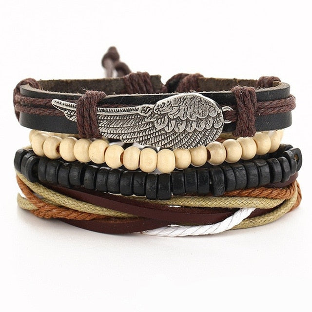 Leaf Feather Multi layer Leather Bracelet - Shopeasywear