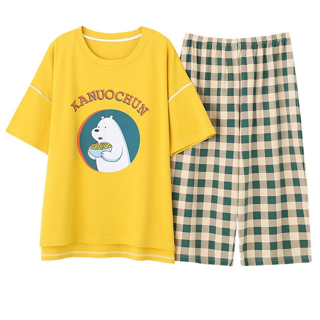 Newest Summer 100% Cotton Cartoon Women Pajamas