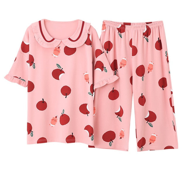 Newest Summer 100% Cotton Cartoon Women Pajamas