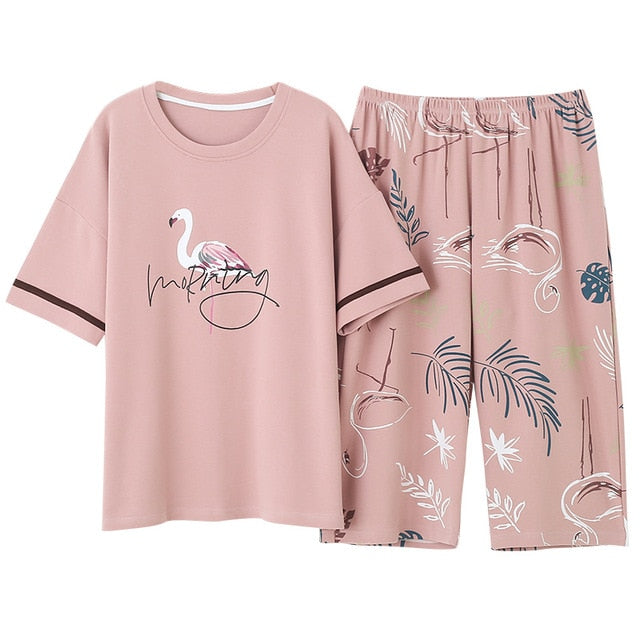 Newest Summer 100% Cotton Cartoon Women Pajamas