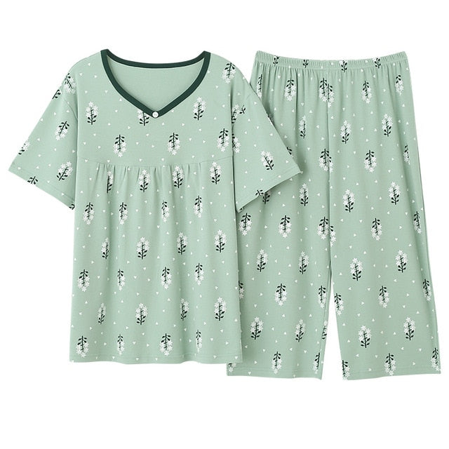 Newest Summer 100% Cotton Cartoon Women Pajamas