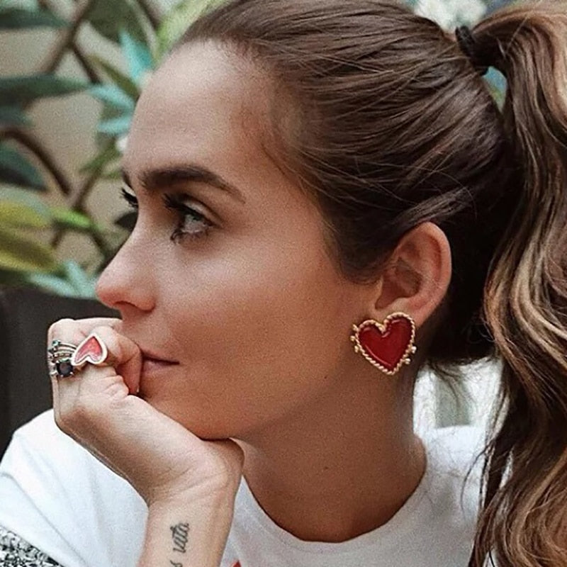 Bohemia Big Red Heart Earrings - Shopeasywear