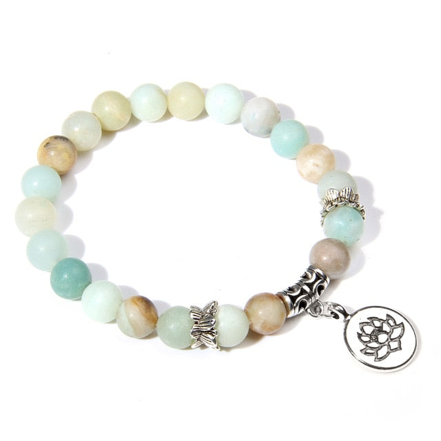Handmade Natural Stone Lotus Ohm Buddha Beads Bracelet Pink Zebra Stone Lotus Charm Bracelet for Women Men Yoga Jewelry Gifts - Shopeasywear